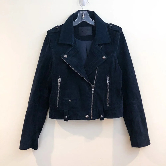 Blank NYC 100% Leather Suede Navy Short Bohemian Moto Biker Jacket Small - Picture 2 of 11